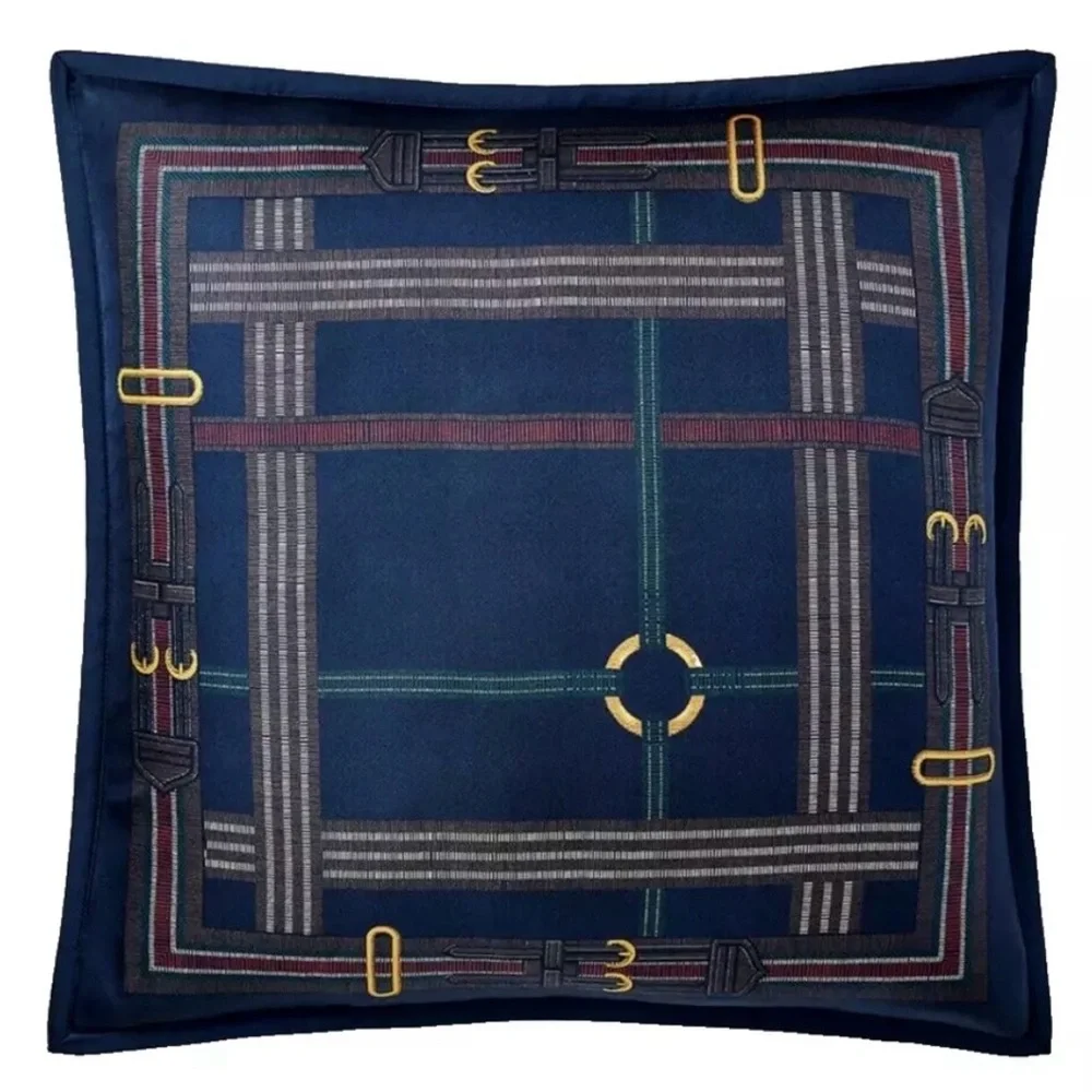 NEW RALPH LAUREN HOME THROW PILLOW SILK EQUESTRIAN SADDLE HORSE THEME 20 in SQ
